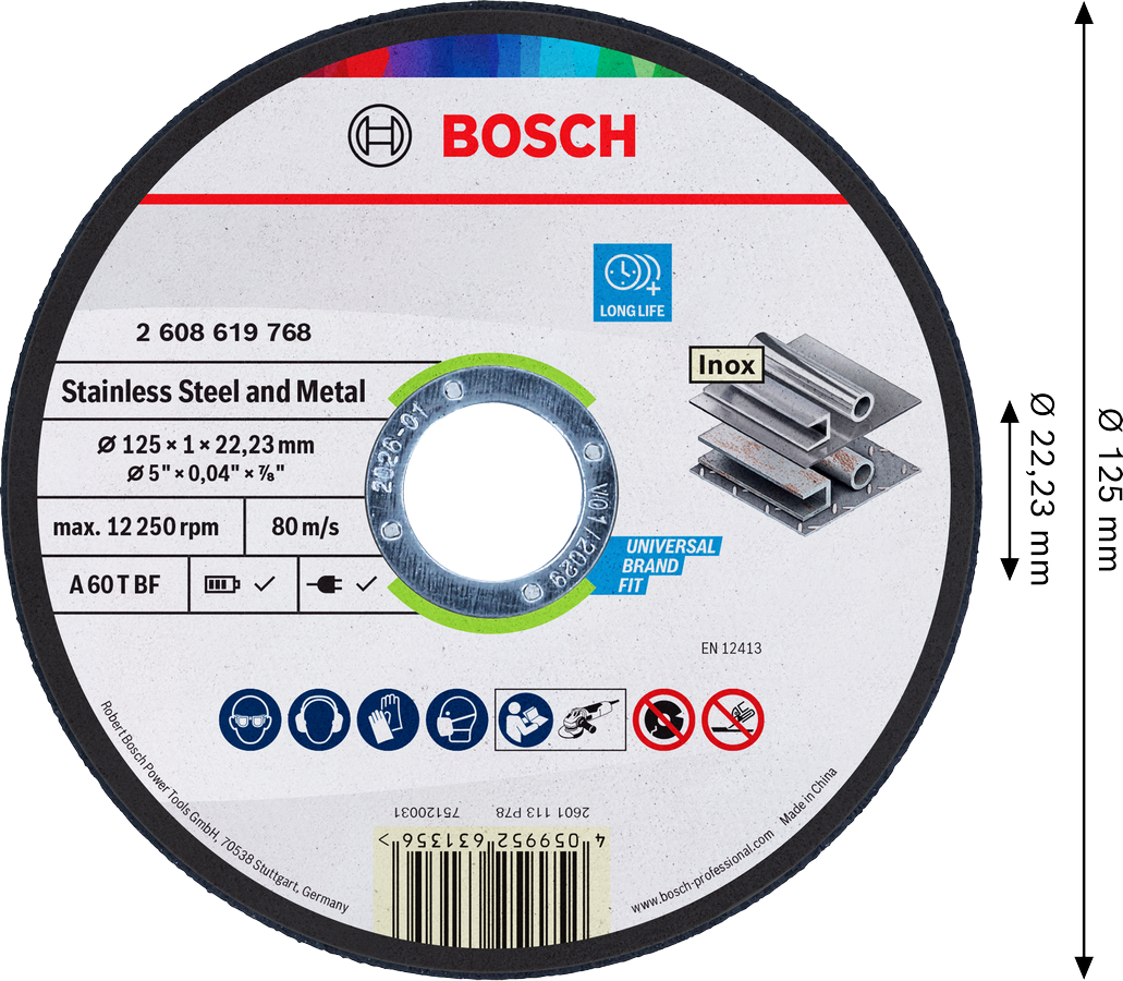 Bosch roostevaba terase ja metalli lõikeketas 125 mm.